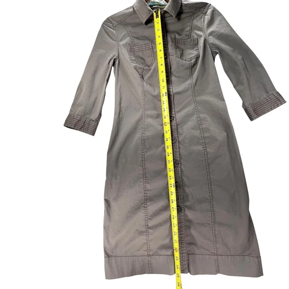 Boden Button Down Shirtdress Womens 3/4 Sleeve Size 4L Brown Putty Gray - Picture 10 of 14